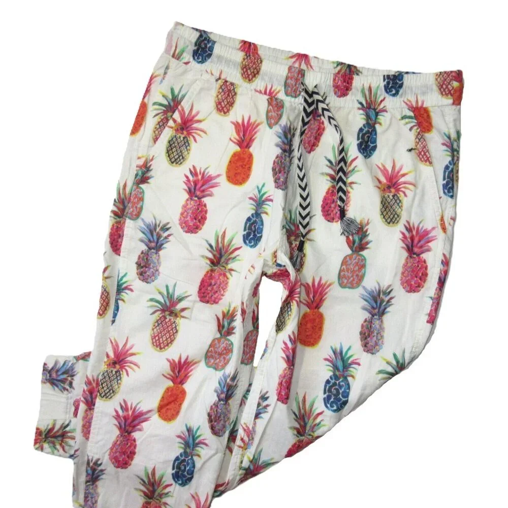 NWT J.Crew Seaside in Ivory Ratti Painted Pineapples Pull-on Jogger Pants 8
